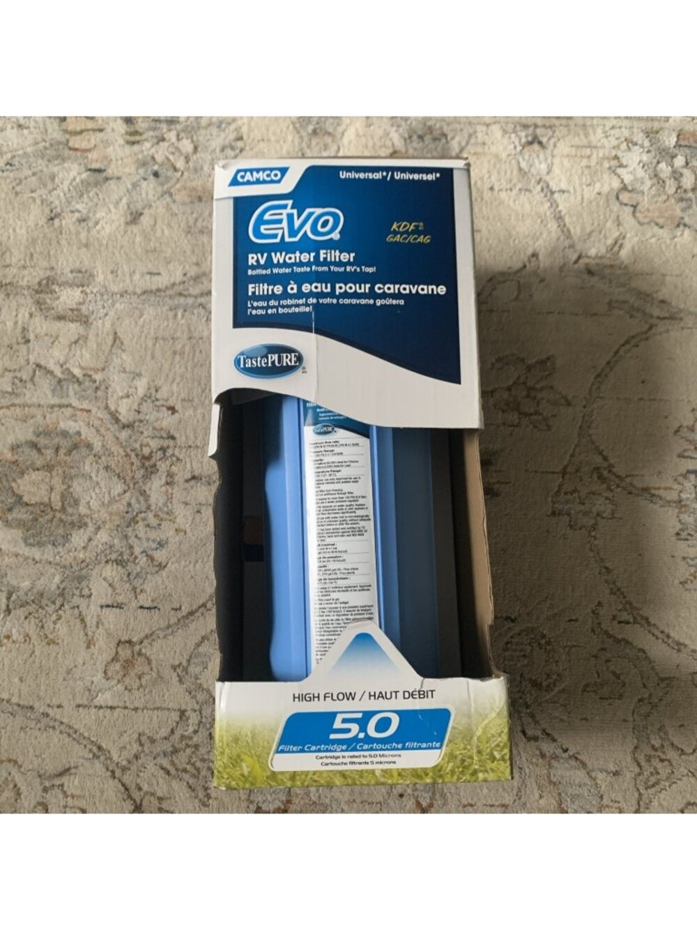 Camco EVO-1 TastePURE RV Water Filter 5 Micron KDF GAC Universal Camper